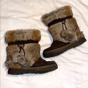 BearPaw Tama II Brown Real Rabbit Fur Boots 9
